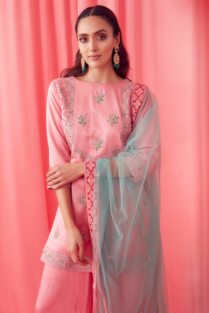 Soft Pink Dori Embroidered Sharara Set