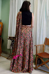 Block Printed Skirt Pants With Sari Top