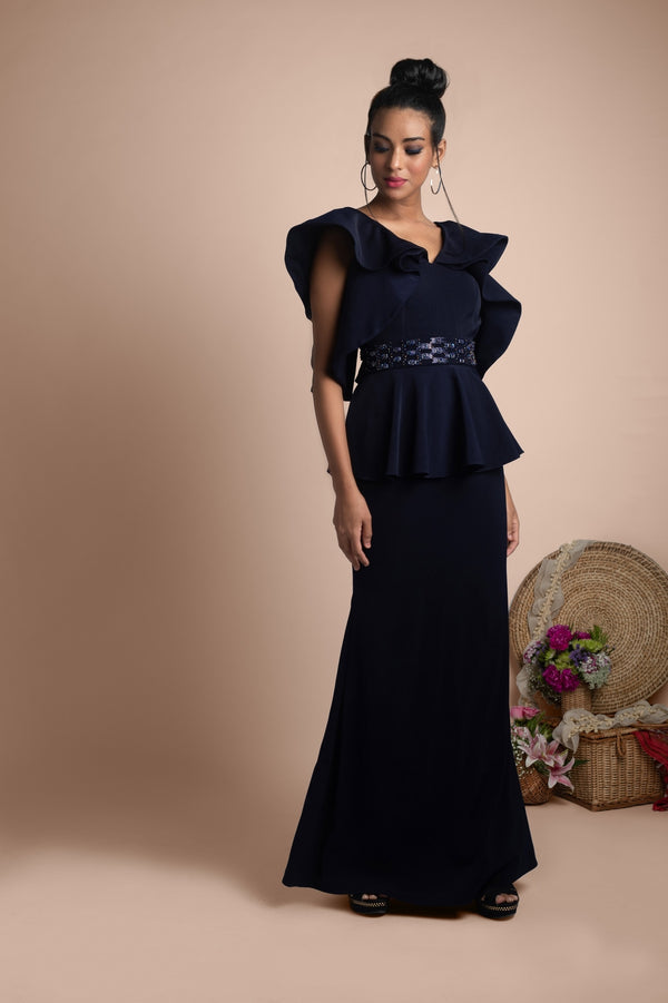 BLUE RUFFLE GOWN