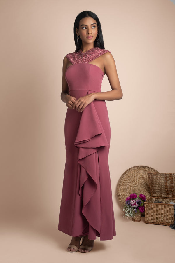 ROSE PINK DRAPED GOWN