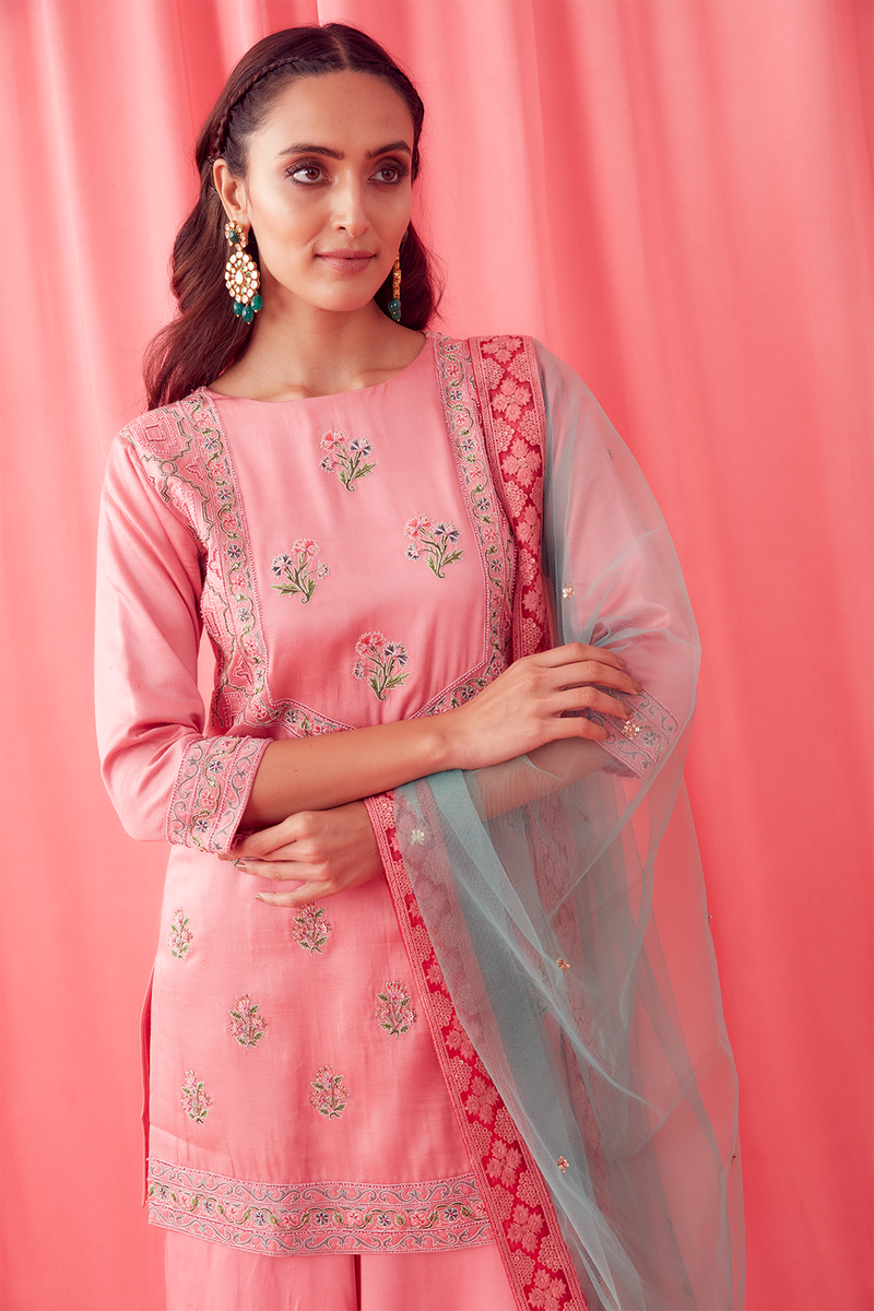 Soft Pink Dori Embroidered Sharara Set