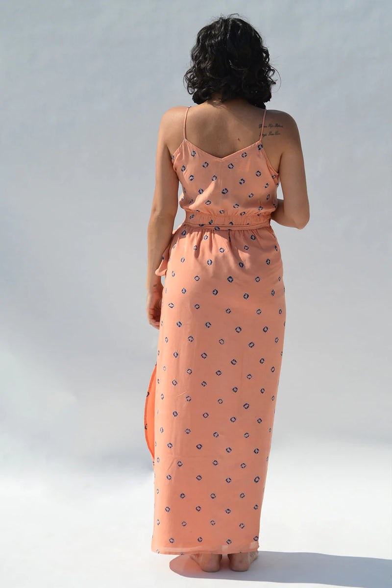 Bandhej Peach Spaghetti Wrap dress