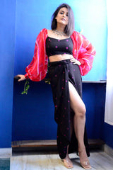Bandhej Wrap Skirt With Leheriya Sleeve Crop Set as seen on Styleograph by Chikky Goenka