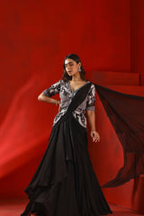 Black magnolia drape concept saree set
