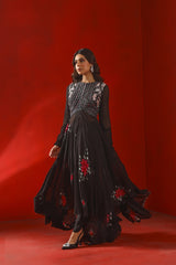 Black magnolia printed and embroidered Kurta set