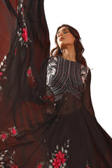 Black magnolia printed and embroidered Kurta set