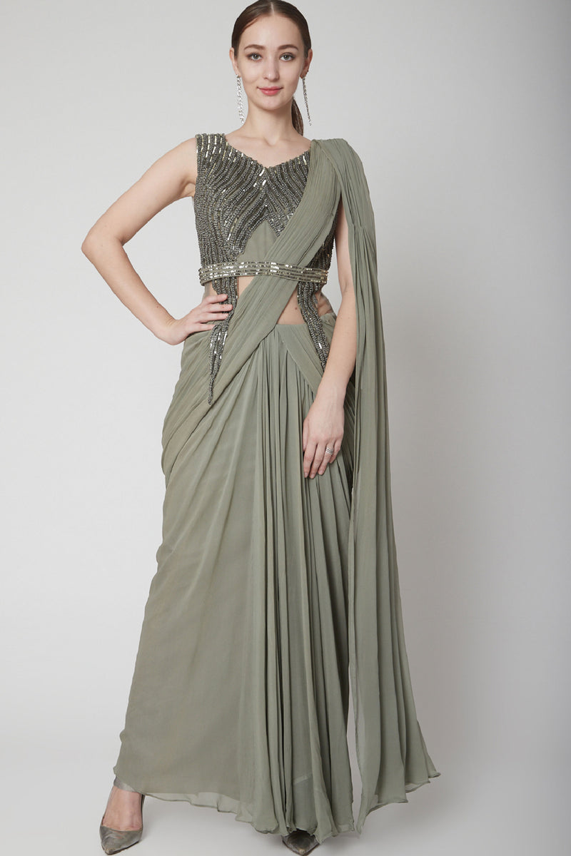 Mehendi Green Drape Sari