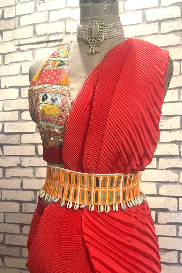Orange-Red Drape Sari | Ready to Ship