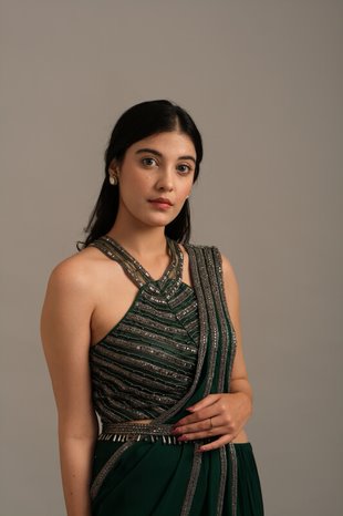 Bottle Green Drape Sari