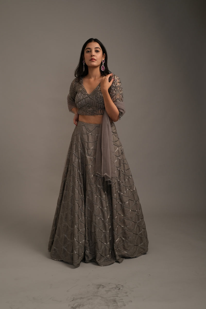 Steel Gray Lehenga Set