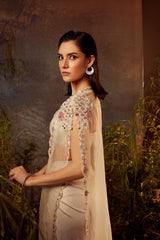 Embroidered Ivory cape with drape skirt set