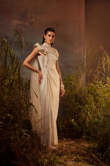 Embroidered cape with drape sari gown