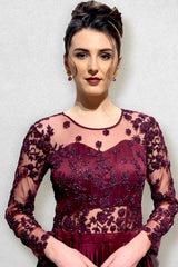 Wine Embroidered Gown