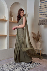 One shoulder anchor thread sari gown | Ready to ship