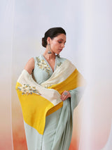 Multi color block embroidered saree set