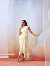 Off white printed drape dress