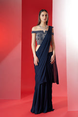 Navy Blue Embroidered Saree