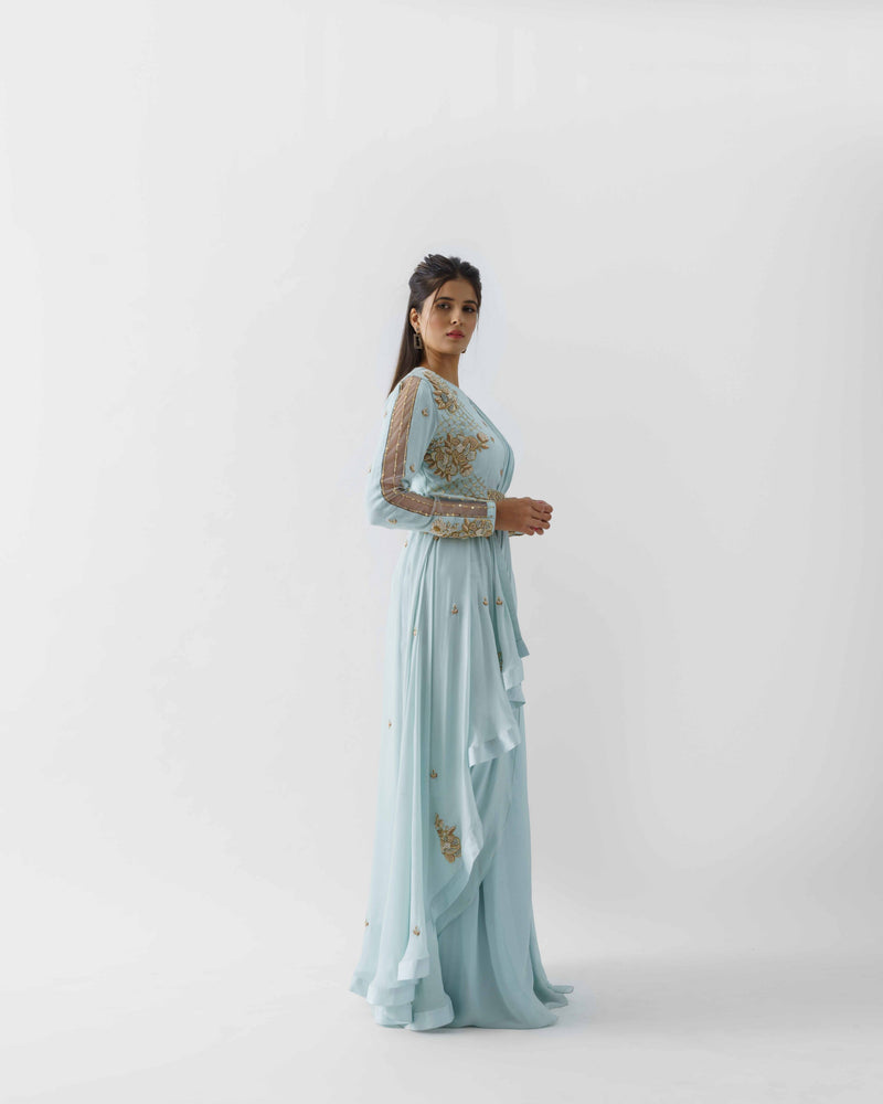Light Blue Pre-Draped Sari
