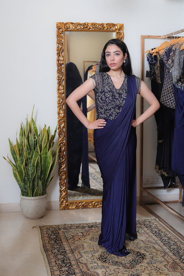 Midnight Blue Sari Gown