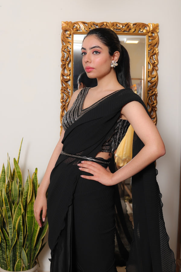 Black Pleated Sari