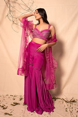 Mulberry Pink Sharara with Hand Embroidered Bralette and Ruffle Dupatta