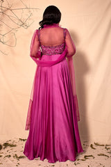 Mulberry Pink Gown with Embroidered Dupatta
