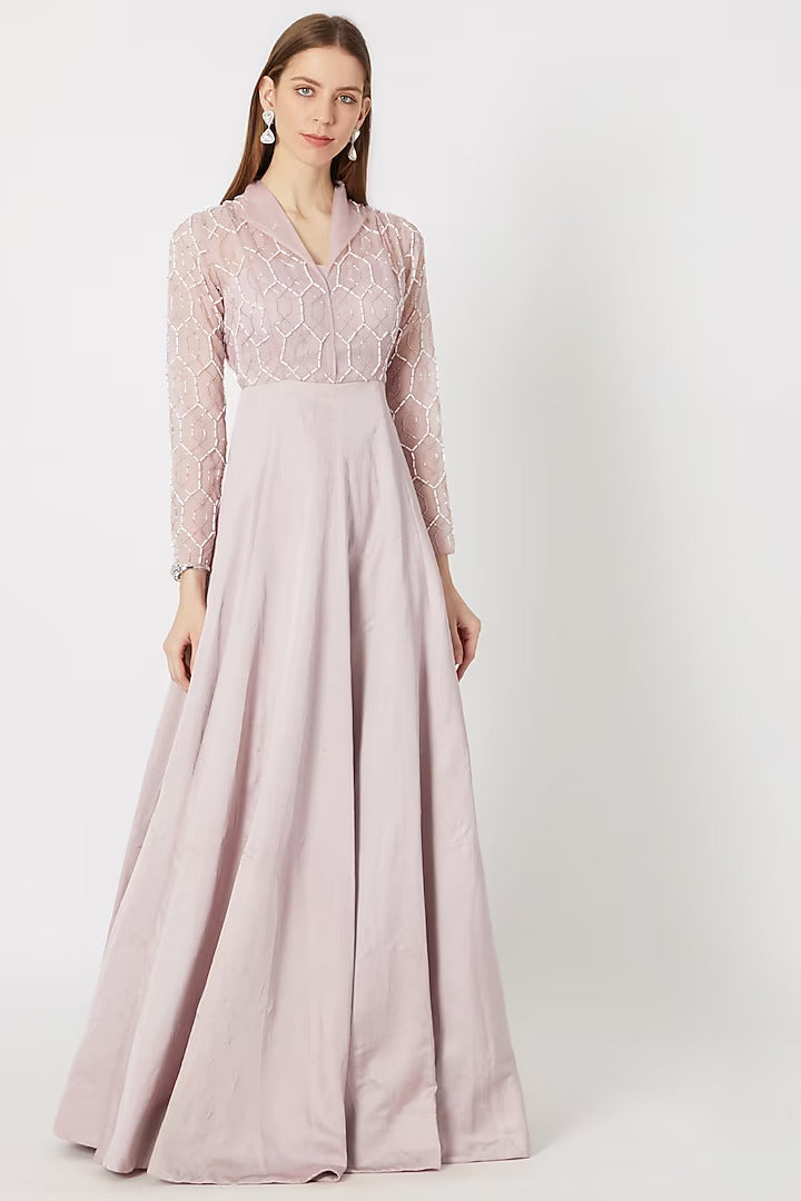 Lilac Geometric Embroidered Gown
