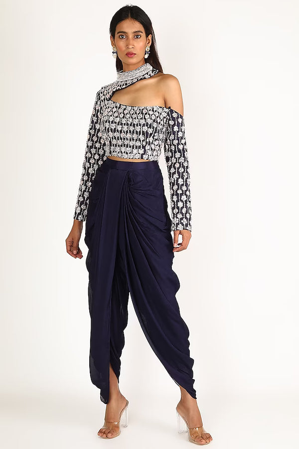 Navy Blue Embroidered Pant Set