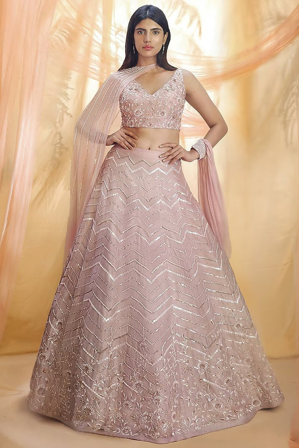 Dusted Lilac Hand Embroidered Lehenga Set