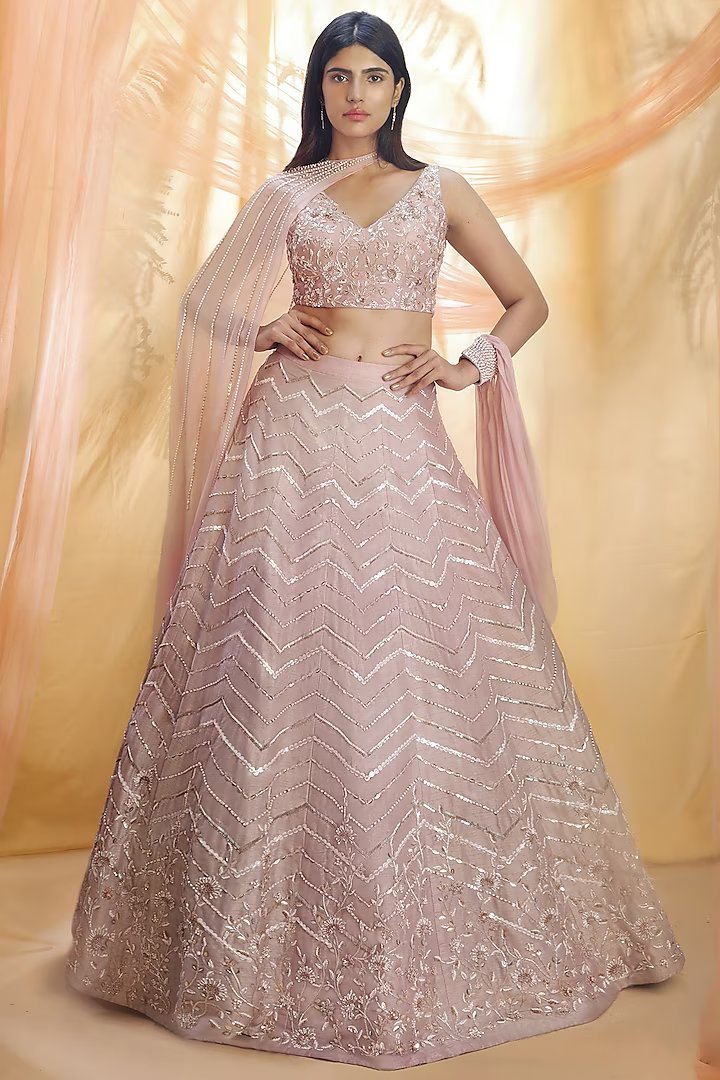 Dusted Lilac Hand Embroidered Lehenga Set