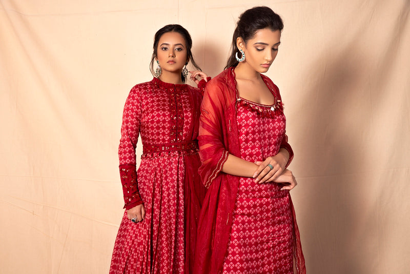 Ruby Red Gown with Embroidered Dupatta