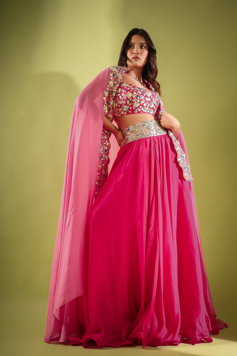 Haseena pankhi gota lehenga cape set in rouge pink