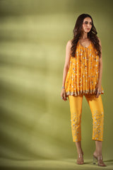 Haseena phool jaal gota patti tunic pants co-ord set in mnago yellow