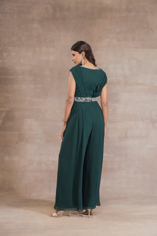 Emerald Green jumpsuit with embroidered belt