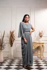 Gray Cowl Draped Dress