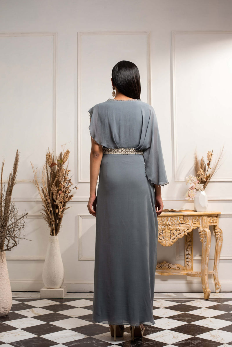 Gray Cowl Draped Dress