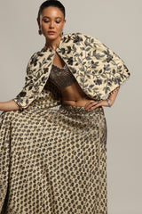 Lissome faded ivory blouse & Cape with Comely lehenga