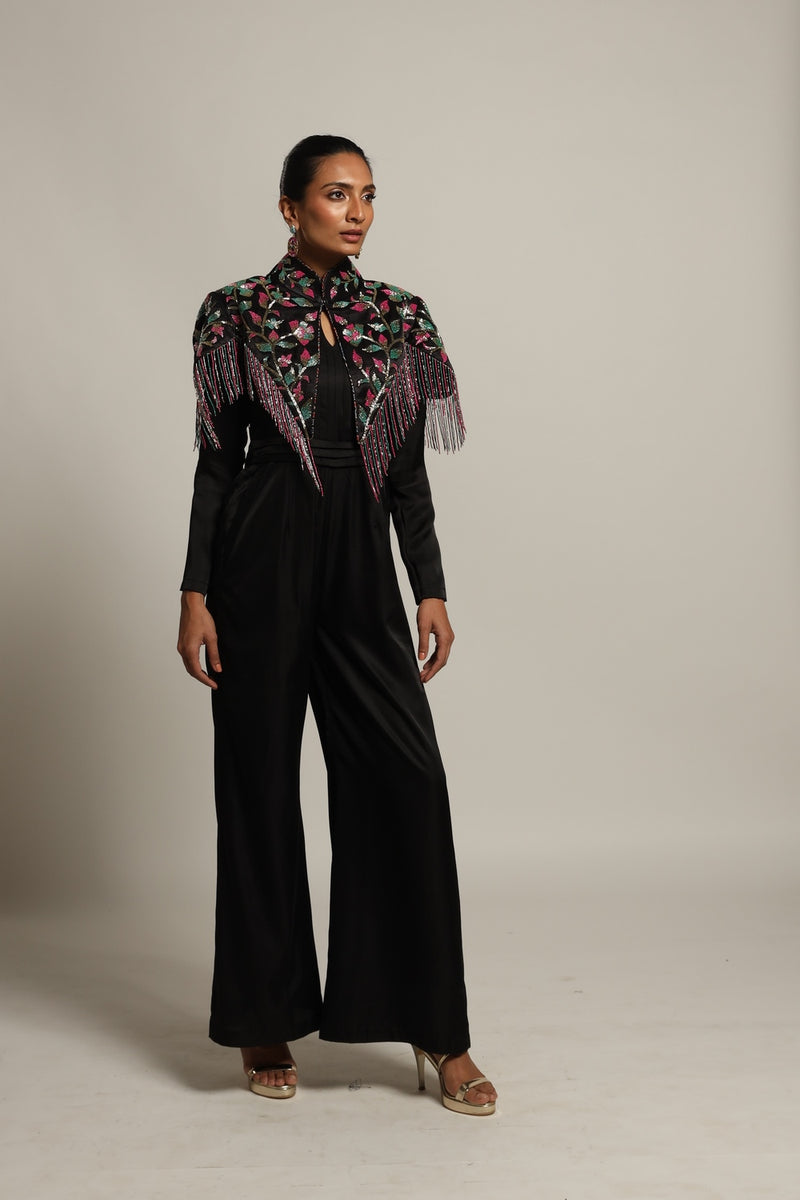 Sterling Black jumpsuit with Short cape jacket