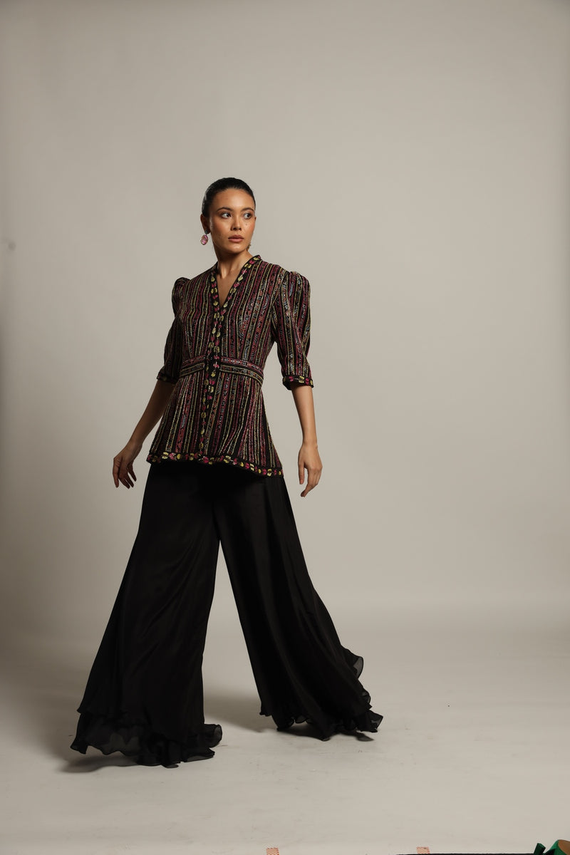 Delectable peplum top with black flare pants – VERVE & VOGUE