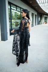 Black Sequins and Lace Signature Drape Sari