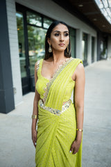 Shilpa Lime Green Signature Drape Sari