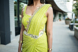 Shilpa Lime Green Signature Drape Sari