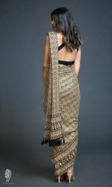 Black & Gold Lucknowi Pre-Draped Sari