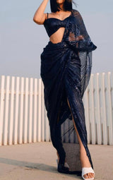 Midnight Blue Signature Drape Sari | Ready to Ship