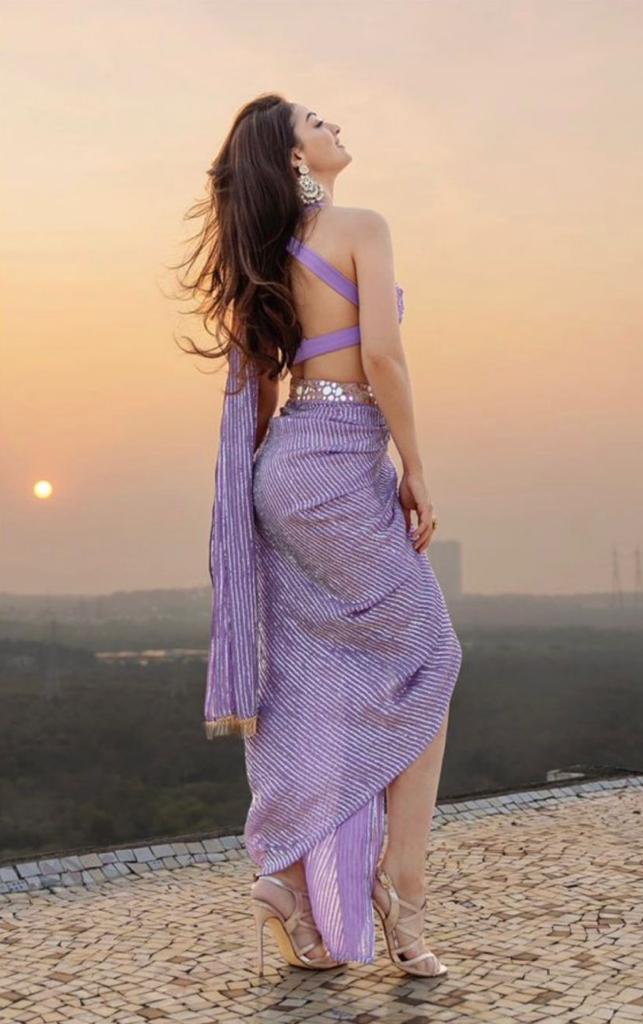 Lilac Sequins Signature Drape Sari
