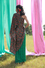 Bandhej and block print sari | Ready to Ship
