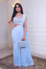 Powder Blue Sharara Sari