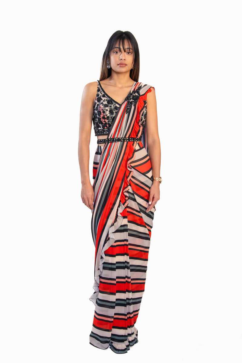 Meeta striped Pre-draped sari | Ready to Ship