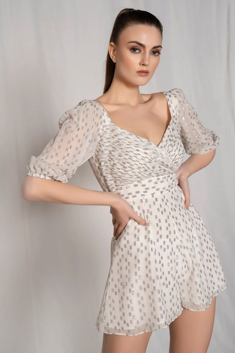Lovestruck Handpleated Playsuit Dress- White